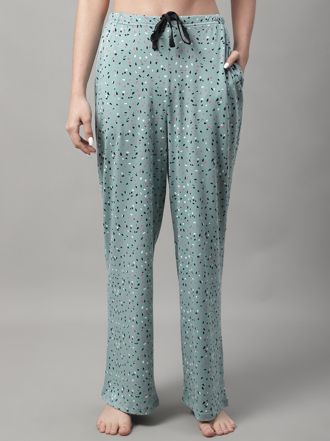 

Kanvin Women Printed Straight Lounge Pants, Sea green