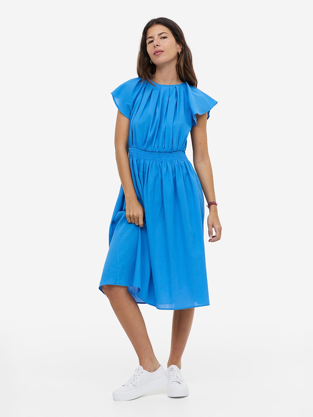 

H&M Crinkled Pure Cotton Dress, Blue