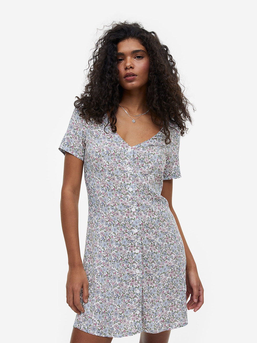 

H&M Tie-Detail Button-Front Dress, White