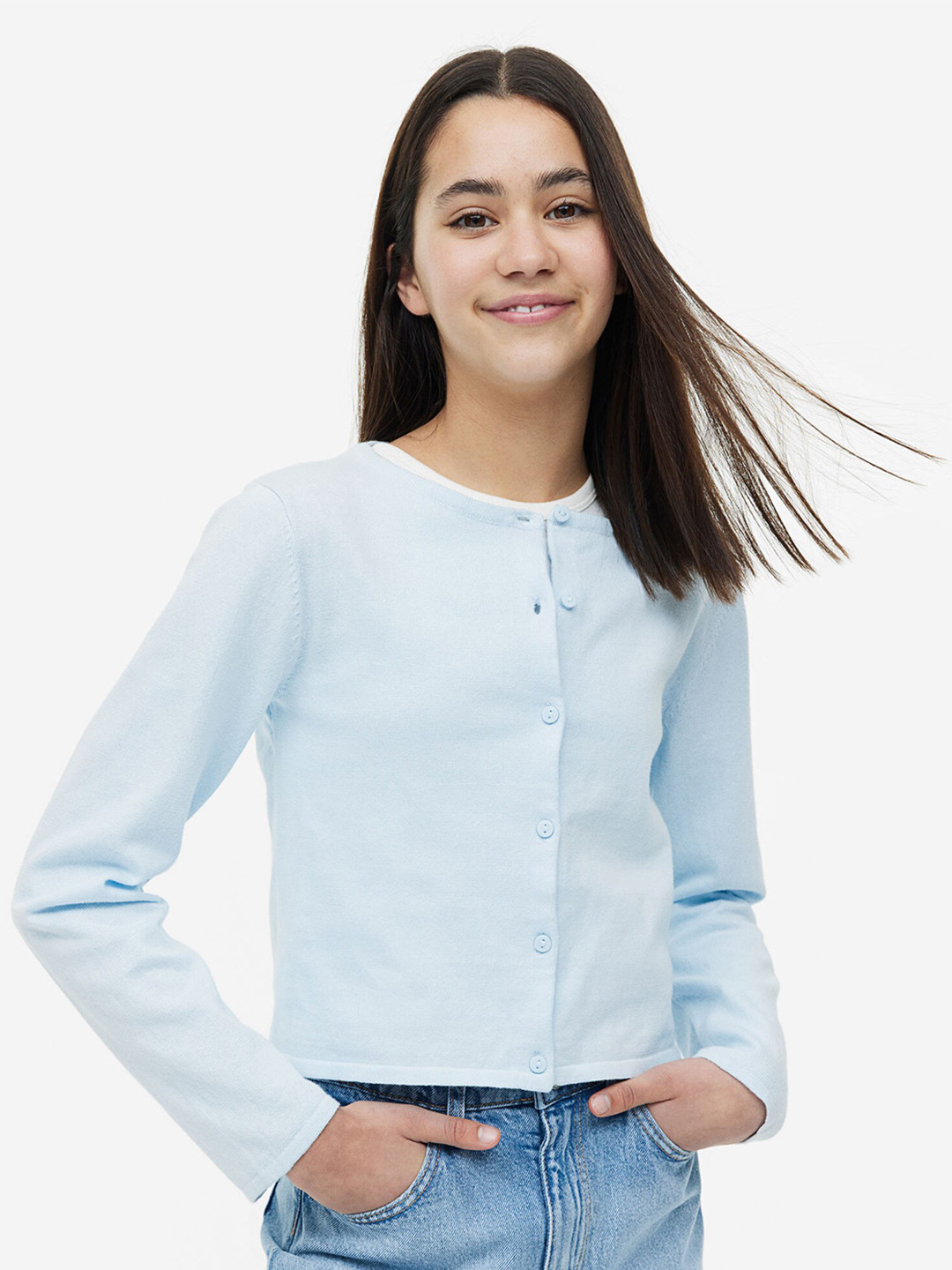 

H&M Girls Pure Cotton Knitted Cardigan, Blue