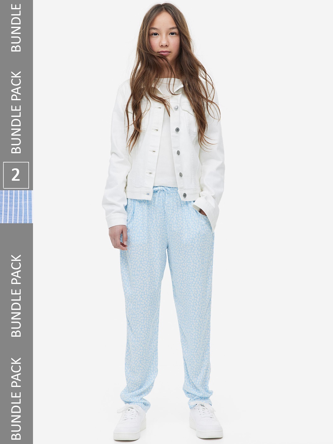 

H&M Girls 2-Pack Paper Bag Trousers, Blue