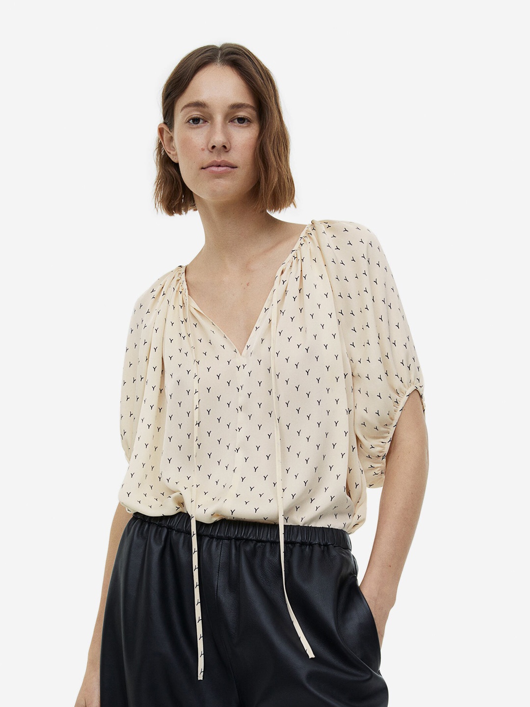 

H&M Oversized Tie-Top Blouse, White