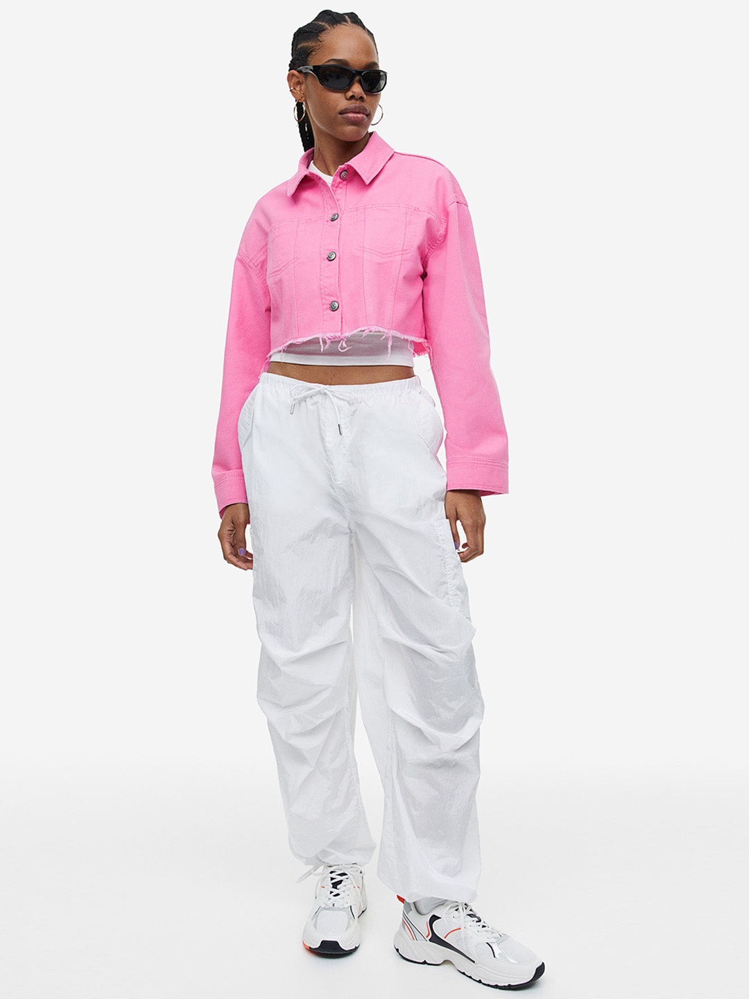 

H&M Cropped Twill Pure Cotton Jacket, Pink