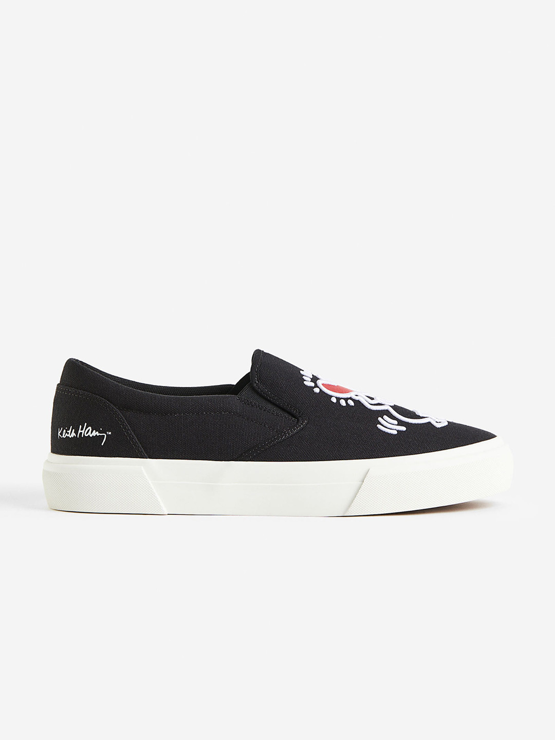 

H&M Men Embroidered-Motif Pure Cotton Slip-On Trainers, Black