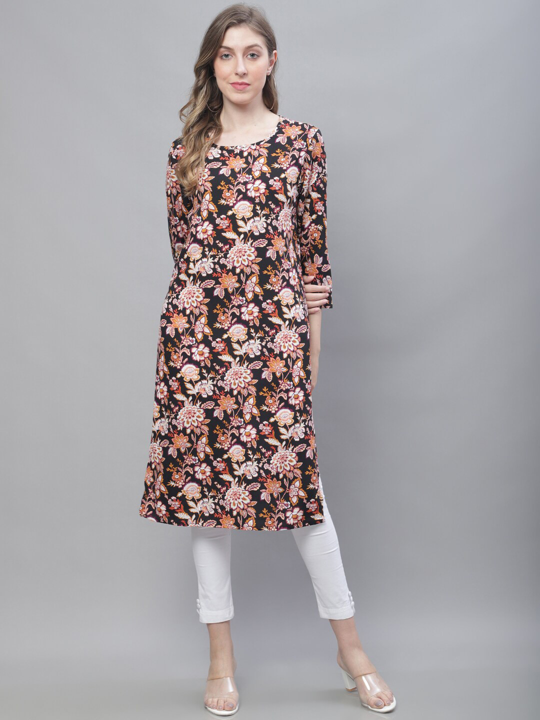 

NoBarr Floral Printed Kurti, Black