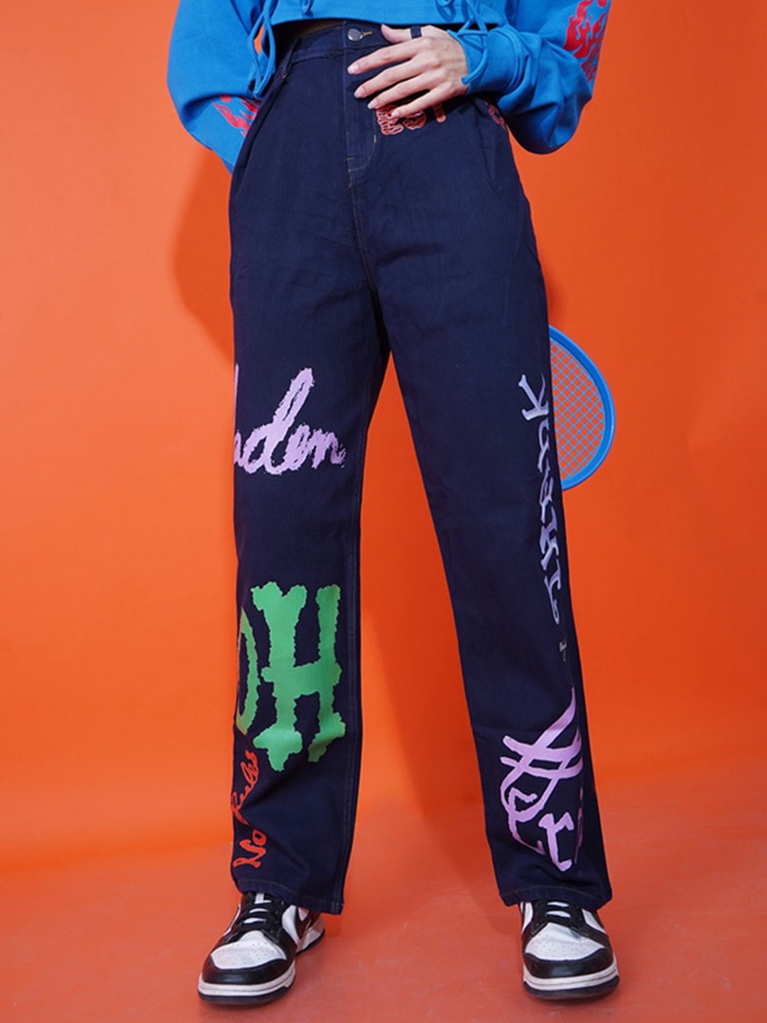 

Stylecast X Hersheinbox Women Blue Comfort Clean Look Typography Printed Pure Cotton Jeans