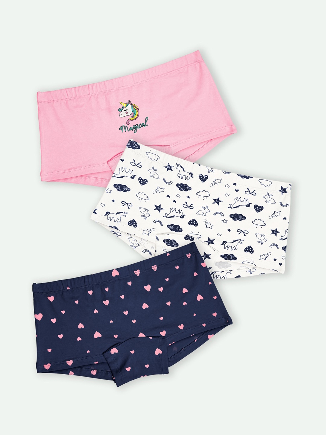 

ariel Girls Pack Of 3 Mid-Rise Printed Boy Shorts, Pink