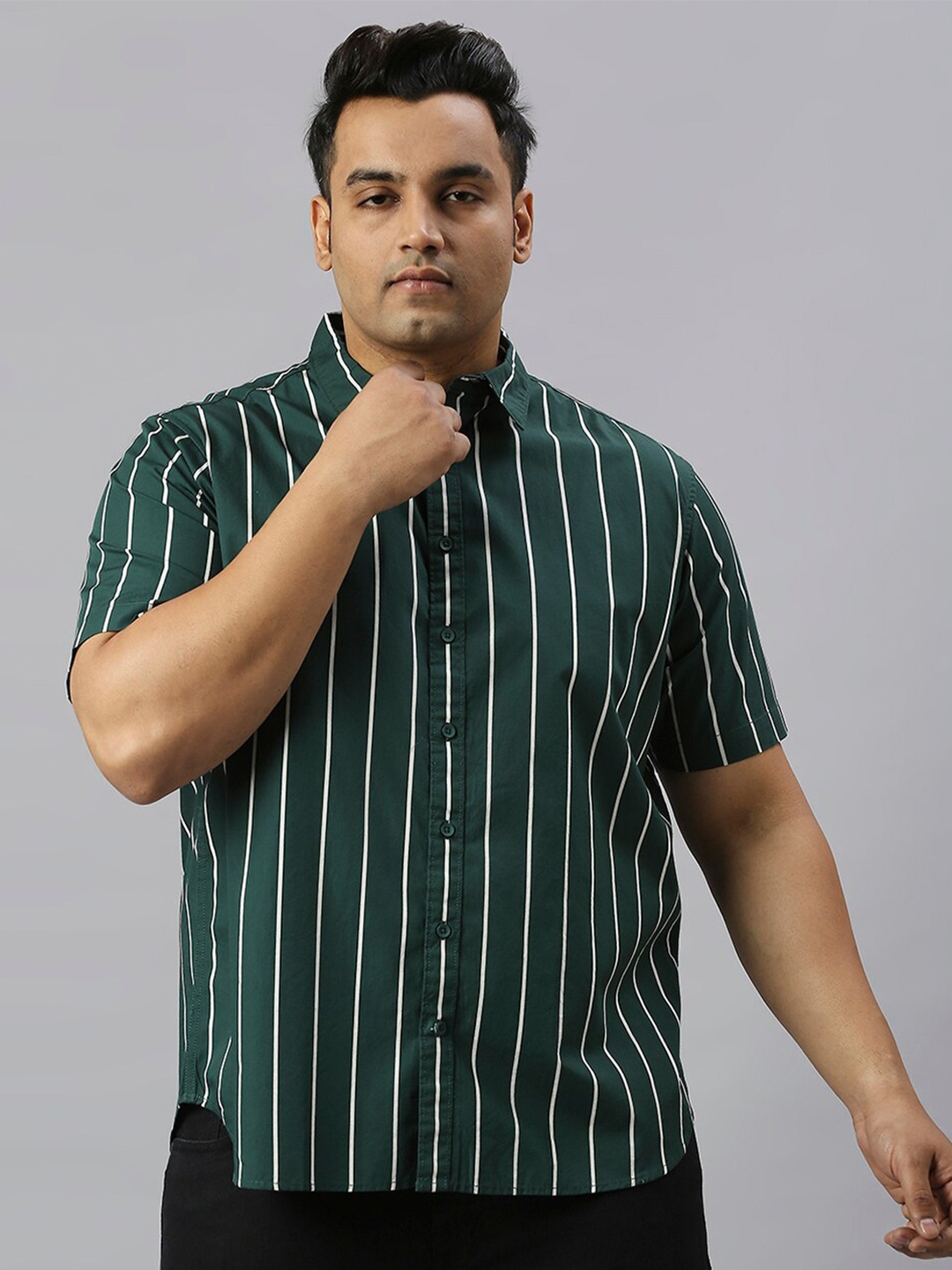 

Freeform by High Star Plus Size Slim Fit Striped Pure Cotton Casual Shirt, Teal