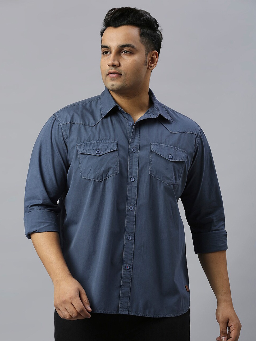 

Freeform by High Star Men Plus Size Slim Fit Cotton Casual Shirt, Blue