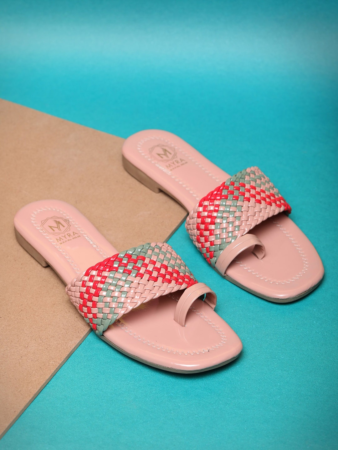 

Myra Women Braided Open One Toe Flats, Peach