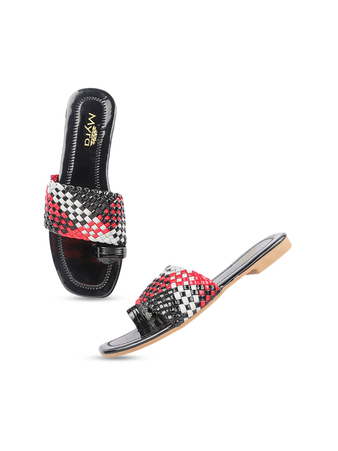 

Myra Women Braided Open One Toe Flats, Black