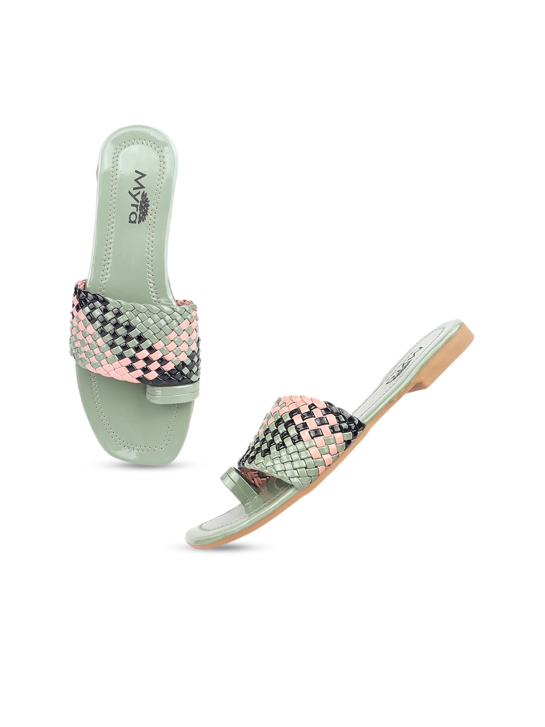 

Myra Women Braided Open One Toe Flats, Sea green