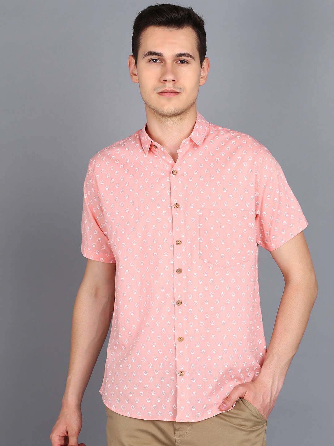 

BLOCKS OF INDIA Men Floral Printed Cotton Comfort Opaque Casual Shirt, Pink