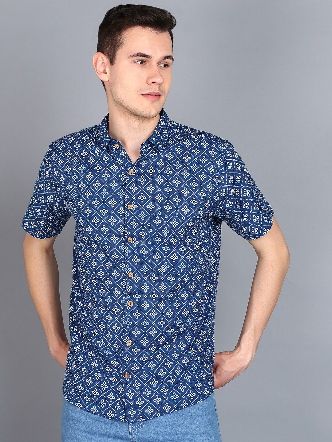 

BLOCKS OF INDIA Men Printed Cotton Casual Shirt, Blue