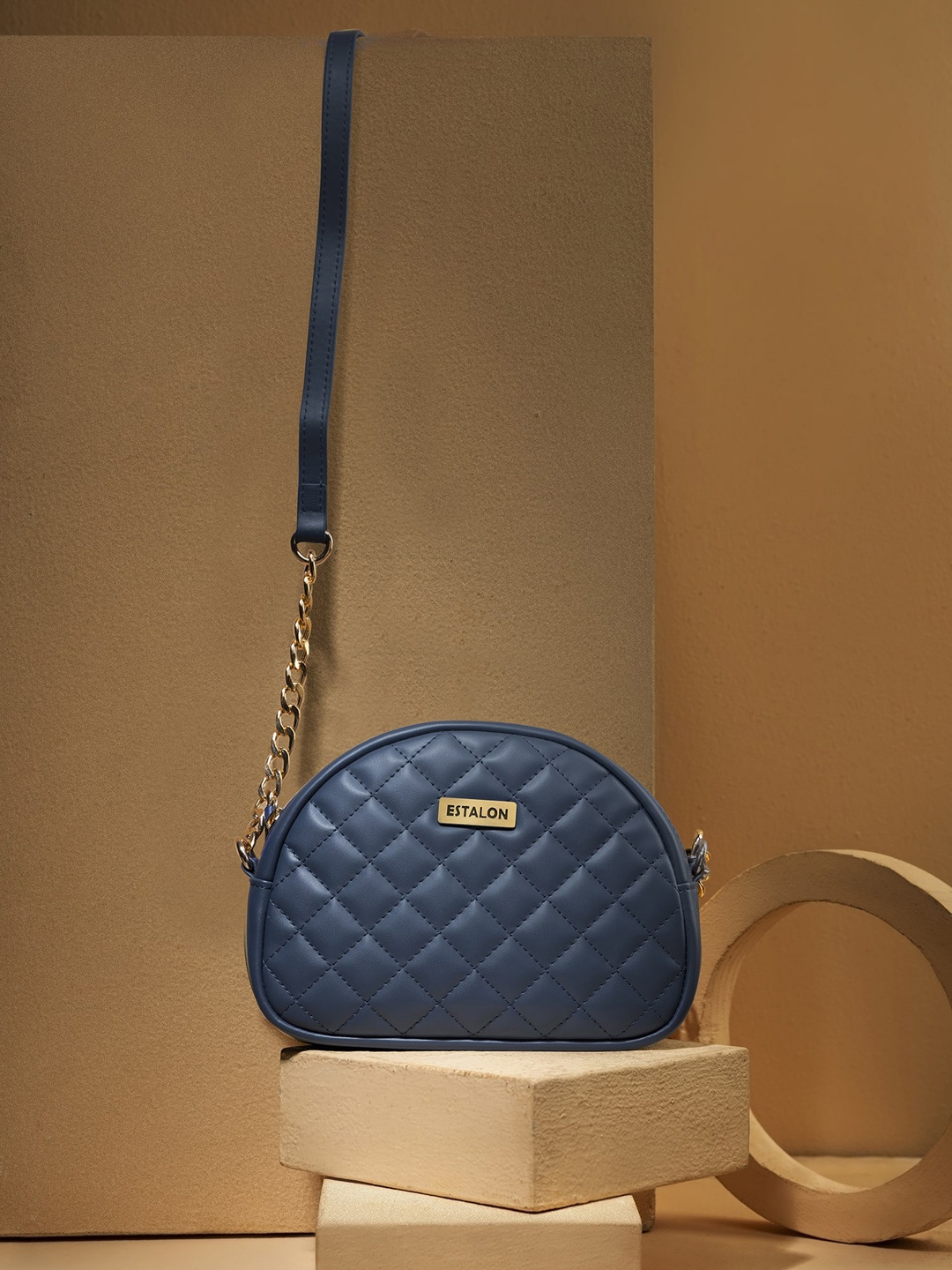 

ESTALON PU Structured Sling Bag With Quilted, Navy blue