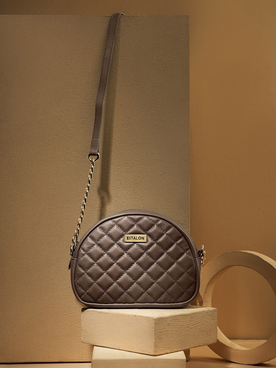 

ESTALON Women Textured PU Structured Sling Bag with Quilted, Brown