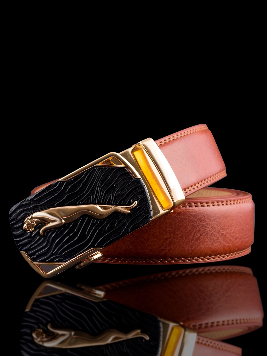 

NAEVE Men Leather Formal Belt With Textured Buckle, Brown