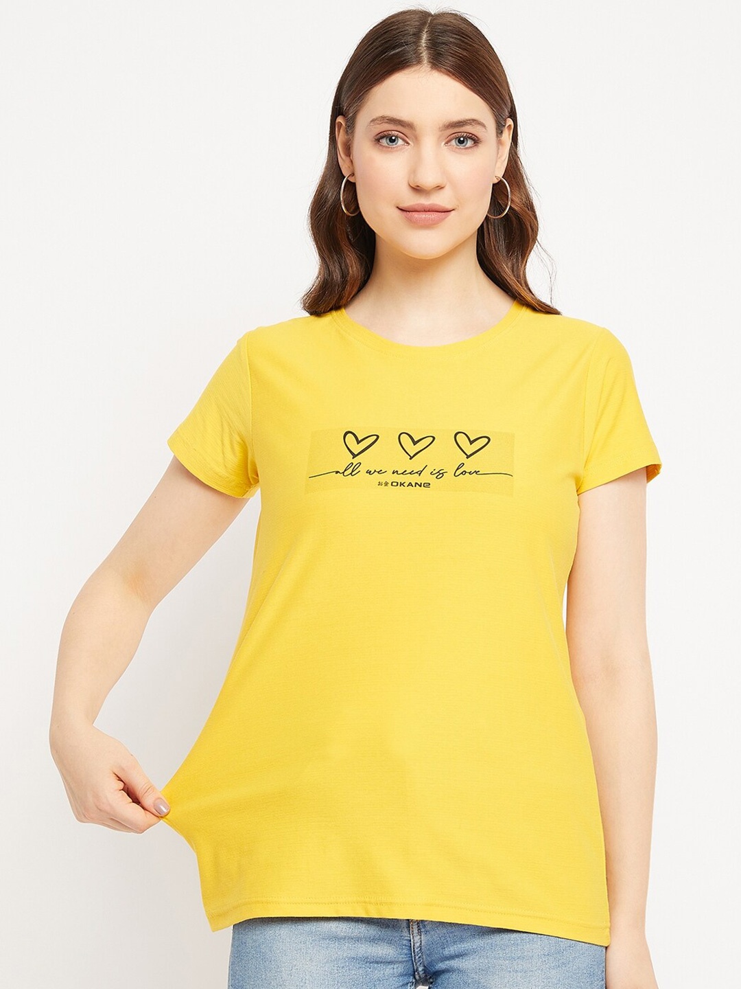 

Okane Typography Printed Cotton T-Shirt, Yellow