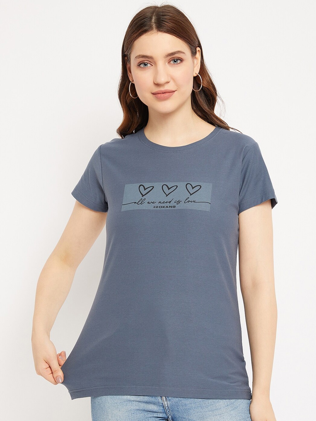 

Okane Conversational Printed Cotton T-shirt, Navy blue