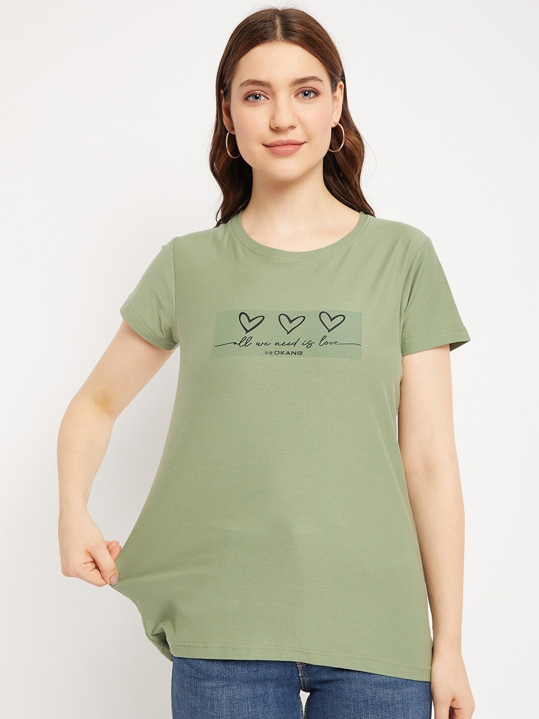 

Okane Typography Printed Cotton T-Shirt, Green