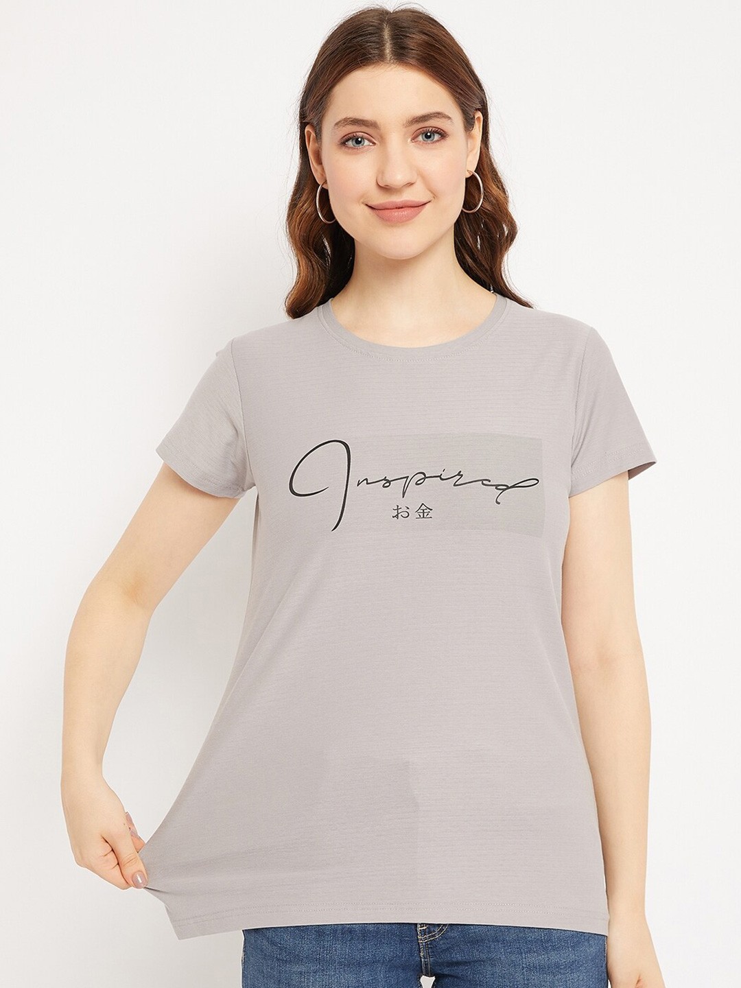 

Okane Typography Printed Cotton T-shirt, Grey
