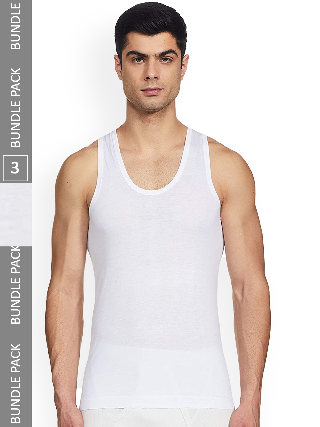 

JON Rupa Men Pack Of 3 Round Neck Pure Cotton Basic Vests, White