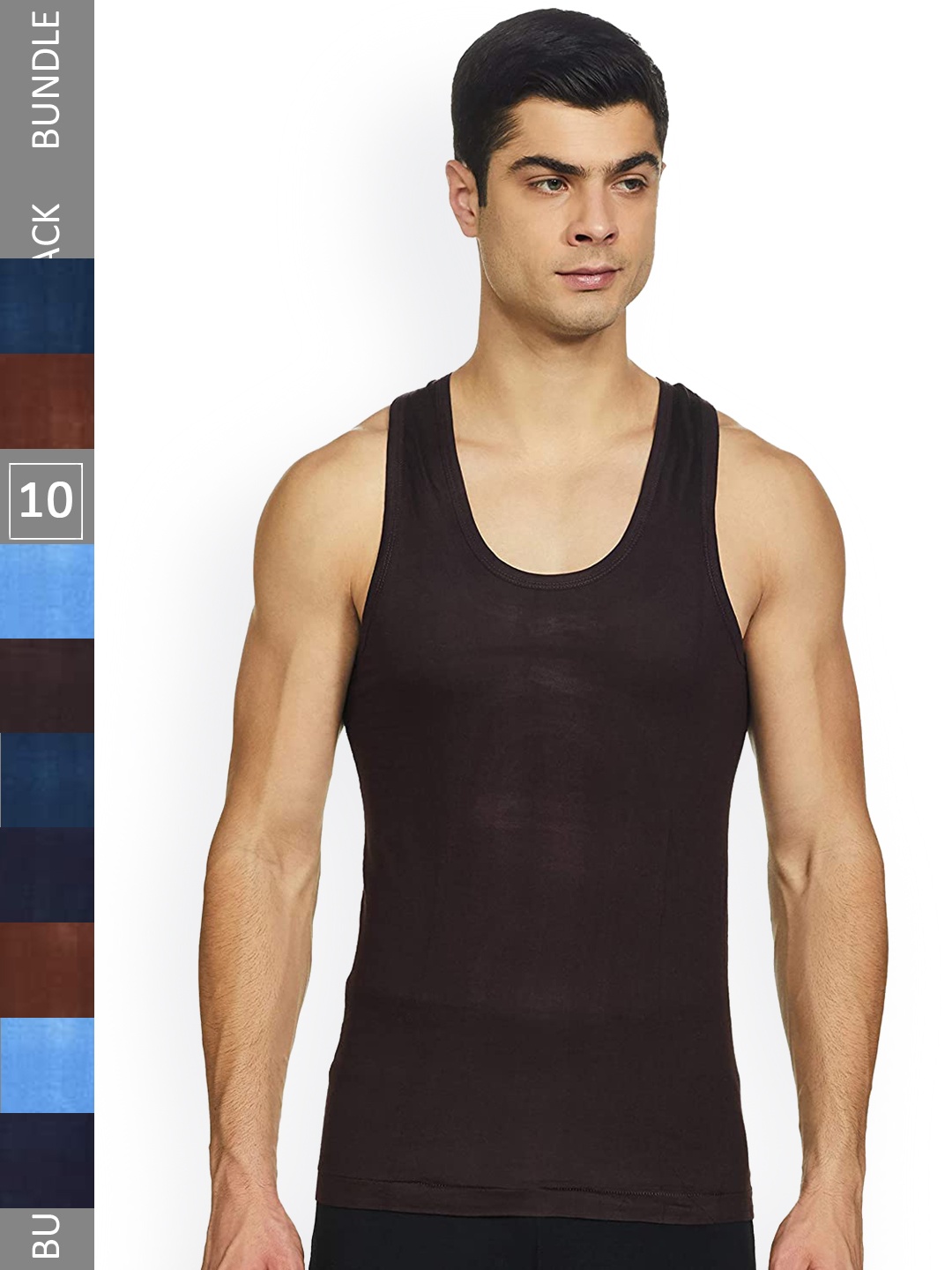 

JON Men Pack Of 10 Assorted Pure Cotton Sleeveless Basic Innerwear Vests