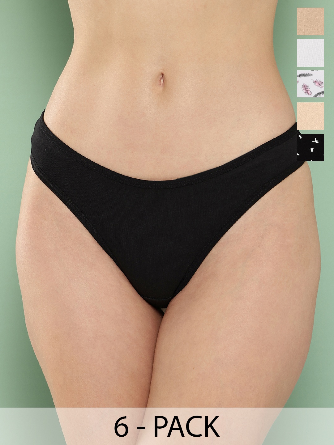 

Leading Lady Women Pack of 6 Low-Rise Seamless Thong Briefs, White
