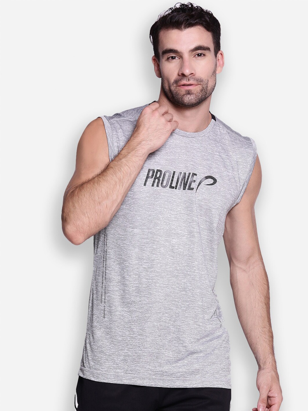 

Proline Brand Logo Printed Round Neck Sleeveless T-shirt, Grey