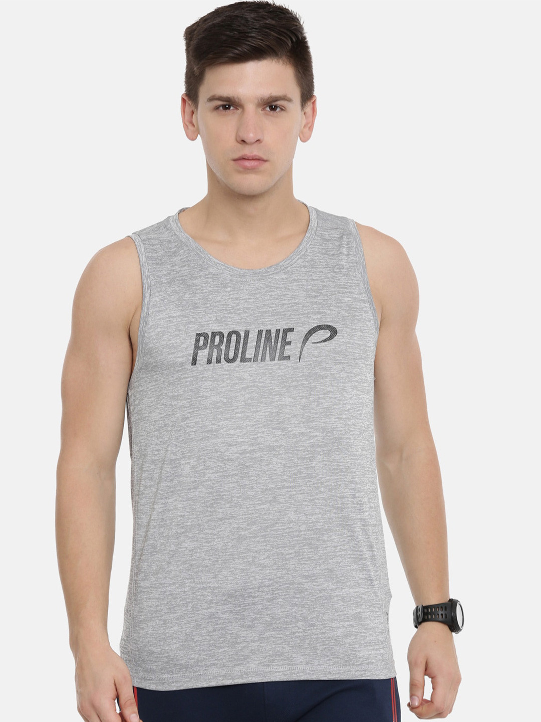 

Proline Brand Logo Printed Round Neck Sleeveless T-shirt, Grey
