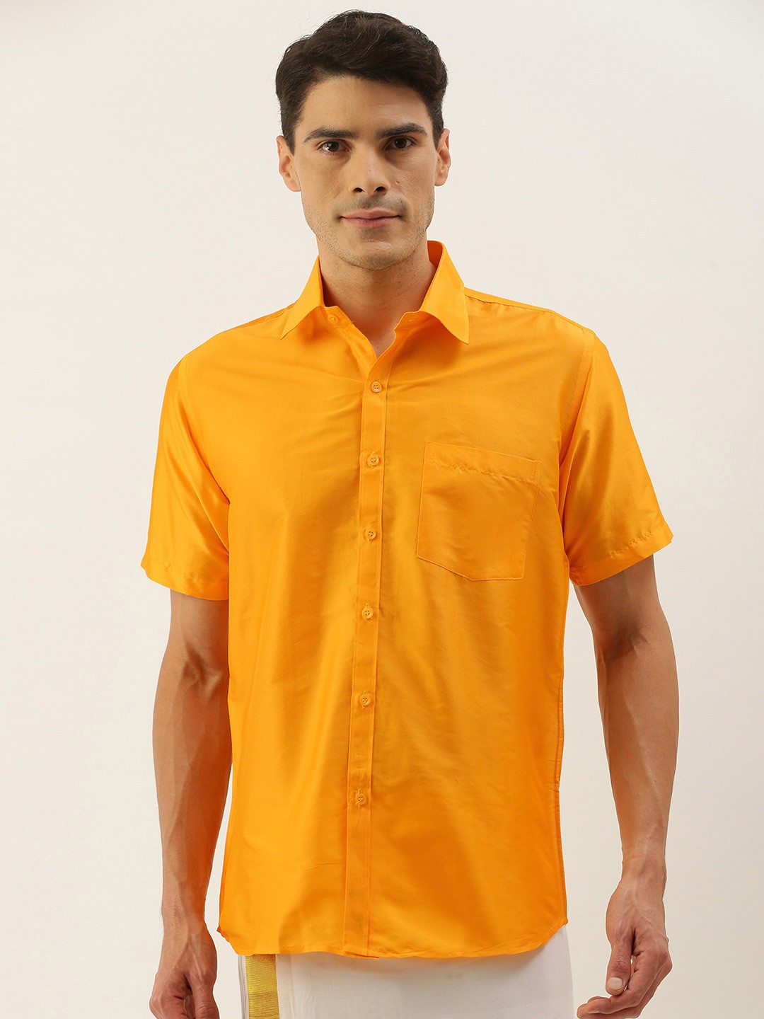 

THANGAMAGAN Spread Collar Standard Casual Shirt, Orange