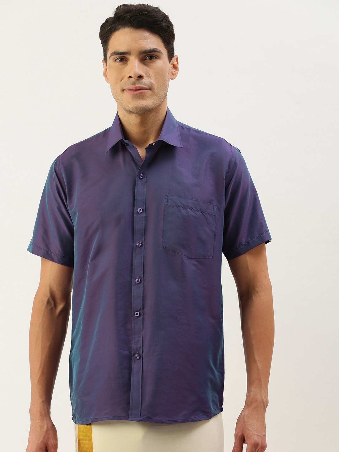 

THANGAMAGAN Spread Collar Opaque Party Shirt, Purple