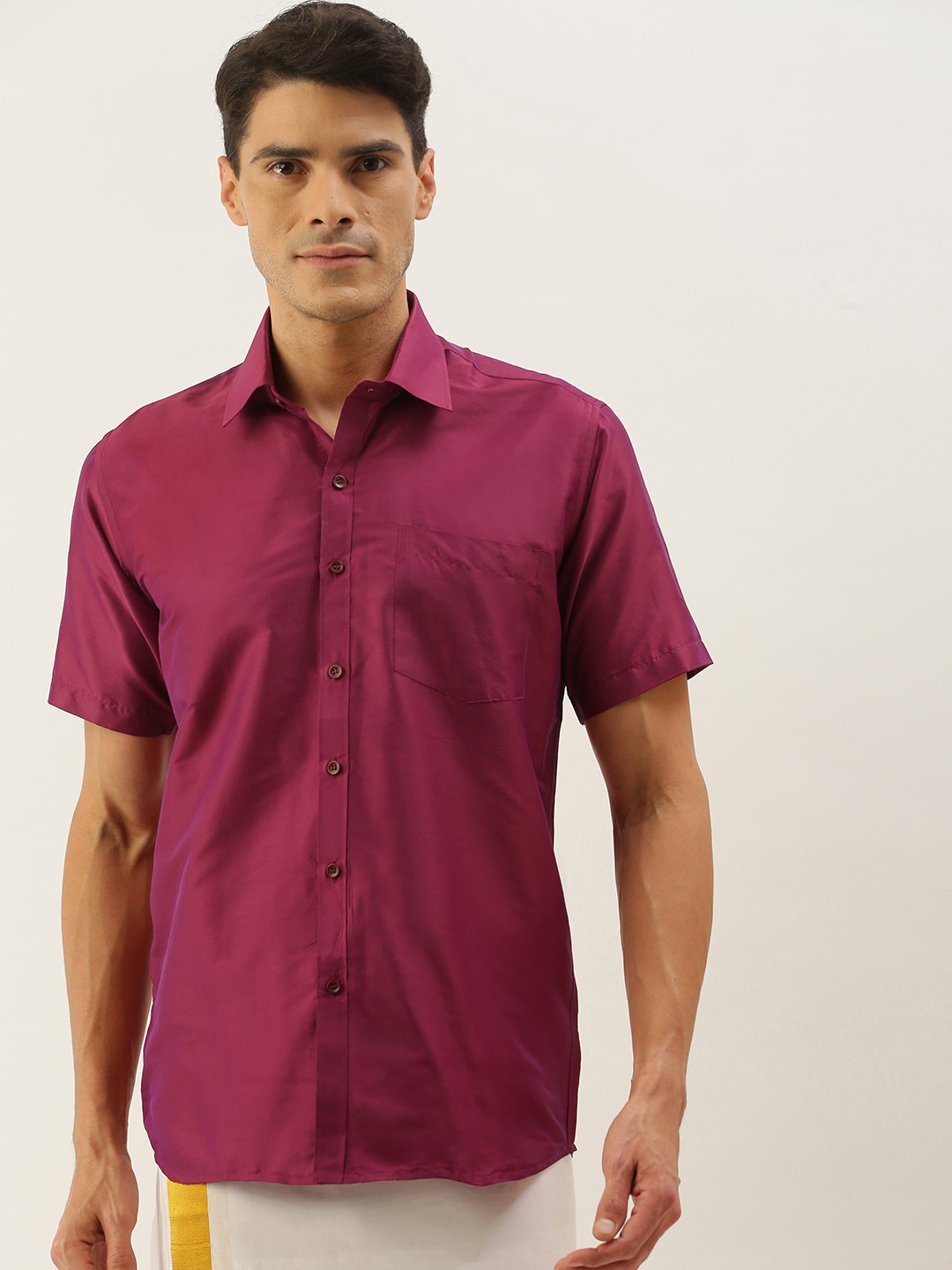 

THANGAMAGAN Regular Fit Short Sleeves Casual Shirt, Red