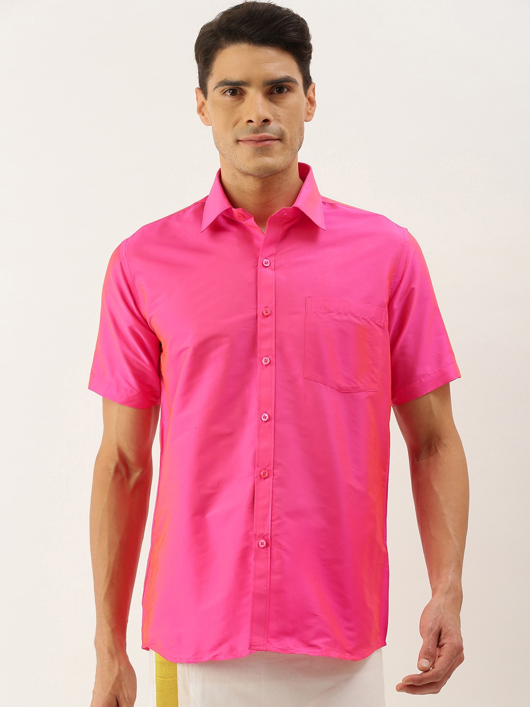 

THANGAMAGAN Men Spread Collar Standard Opaque Shirt, Pink