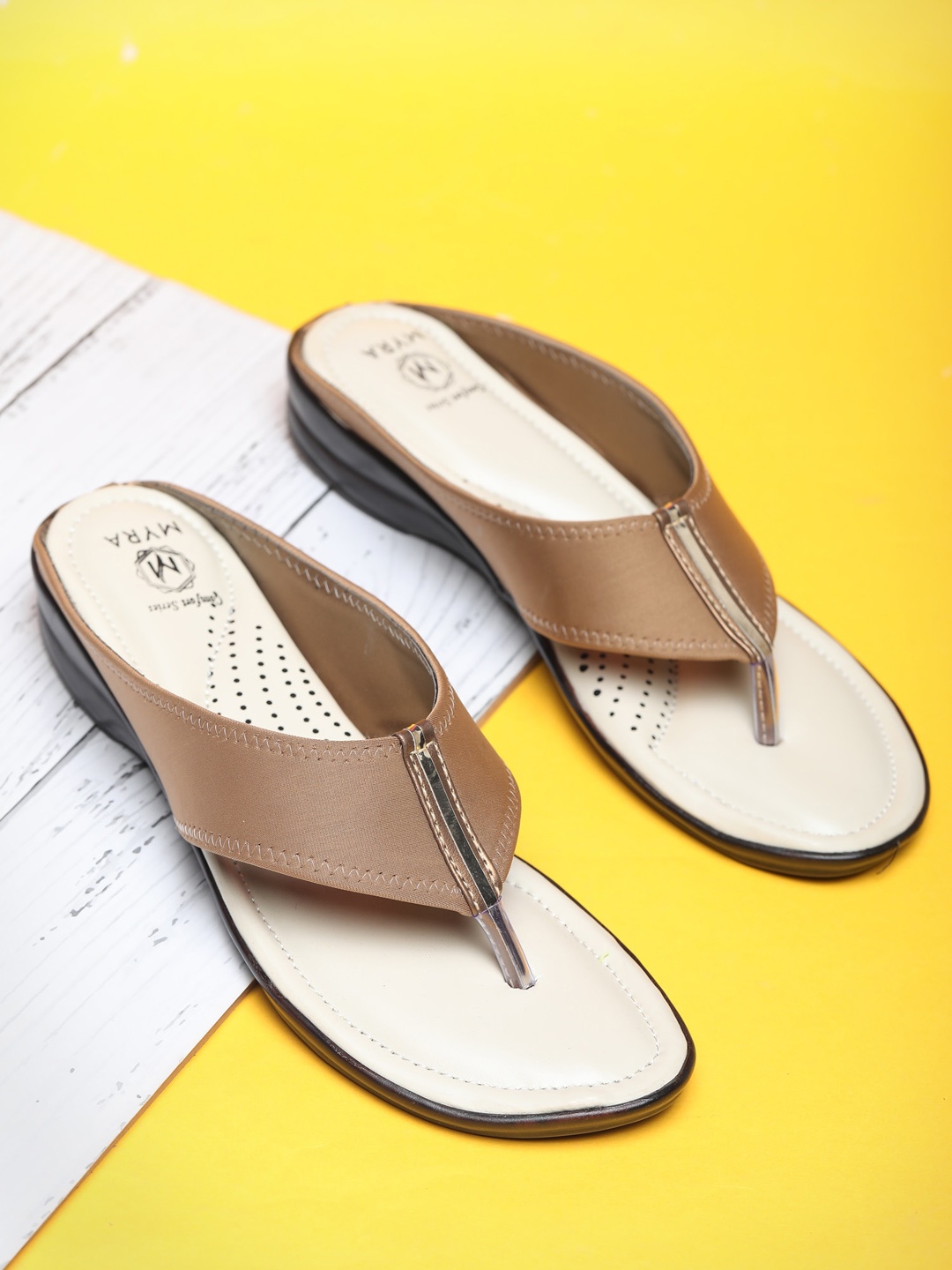 

Myra Women Arch-support Fabric Open Toe Flats, Brown