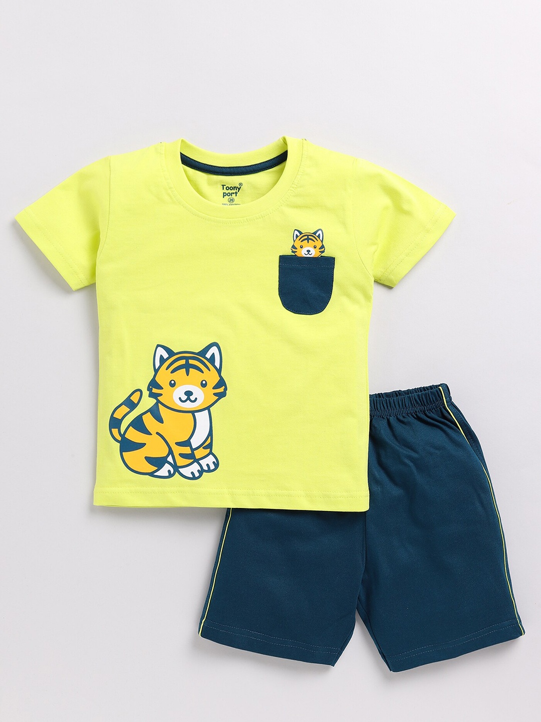 

Toonyport Boys Printed Pure Cotton T-shirt with Shorts, Yellow