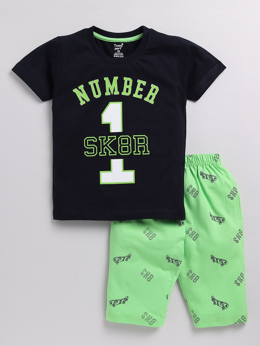 

Toonyport Boys Printed Pure Cotton T-shirt with Shorts, Navy blue