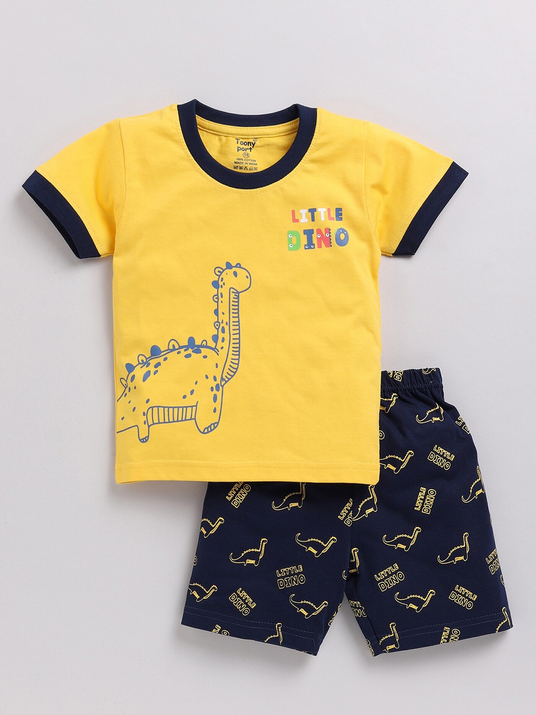 

Toonyport Boys Printed Pure Cotton T-shirt with Shorts, Yellow
