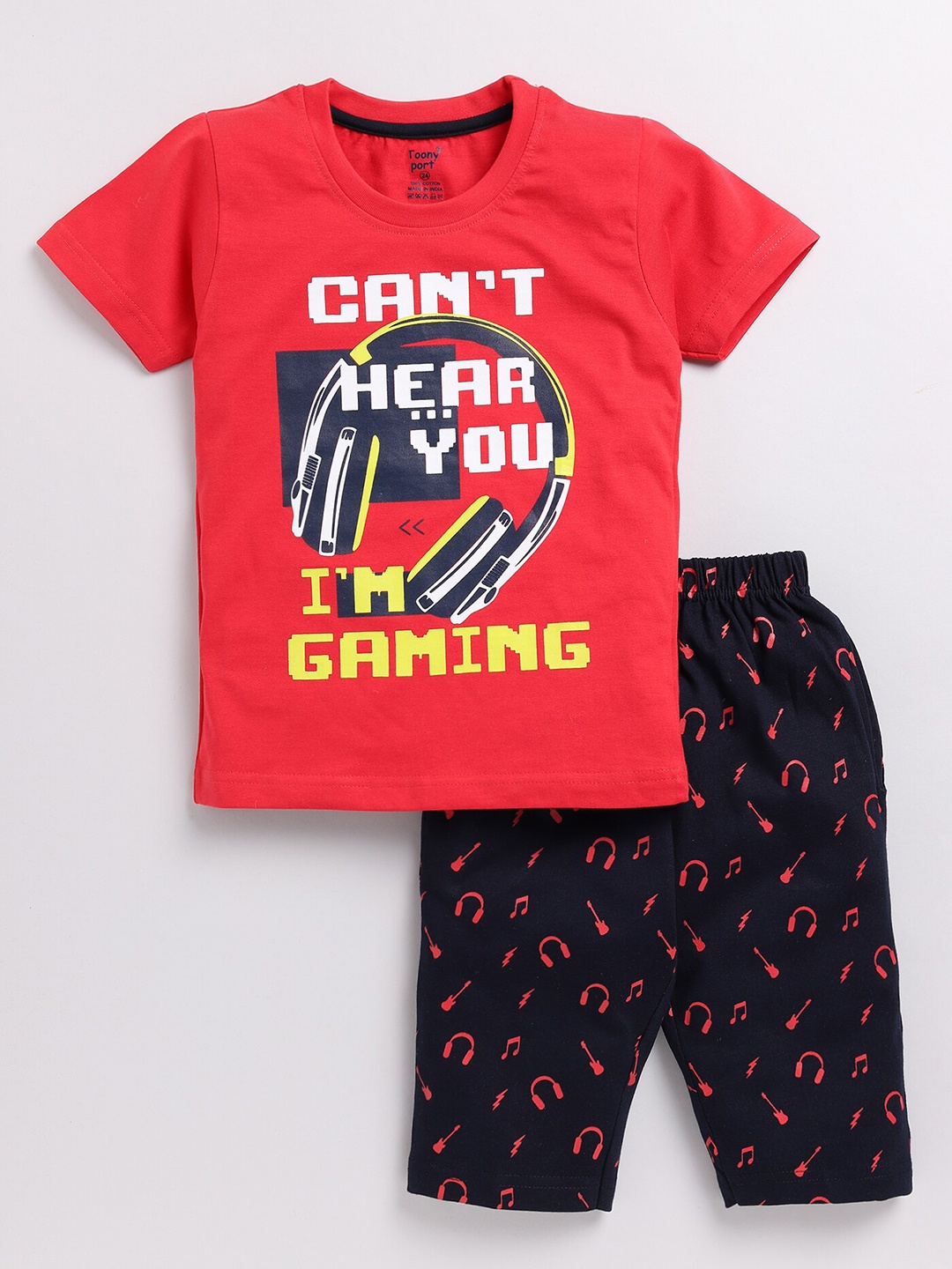

Toonyport Boys Printed Pure Cotton T-shirt with Shorts, Red