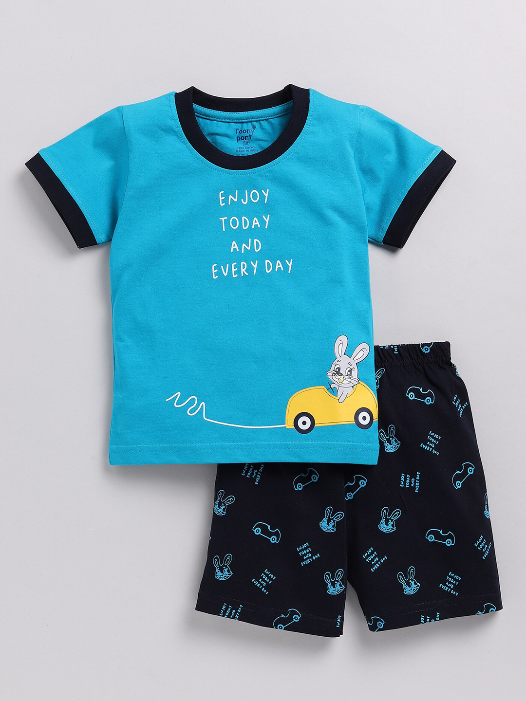

Toonyport Boys Printed Pure Cotton T-shirt with Shorts, Blue