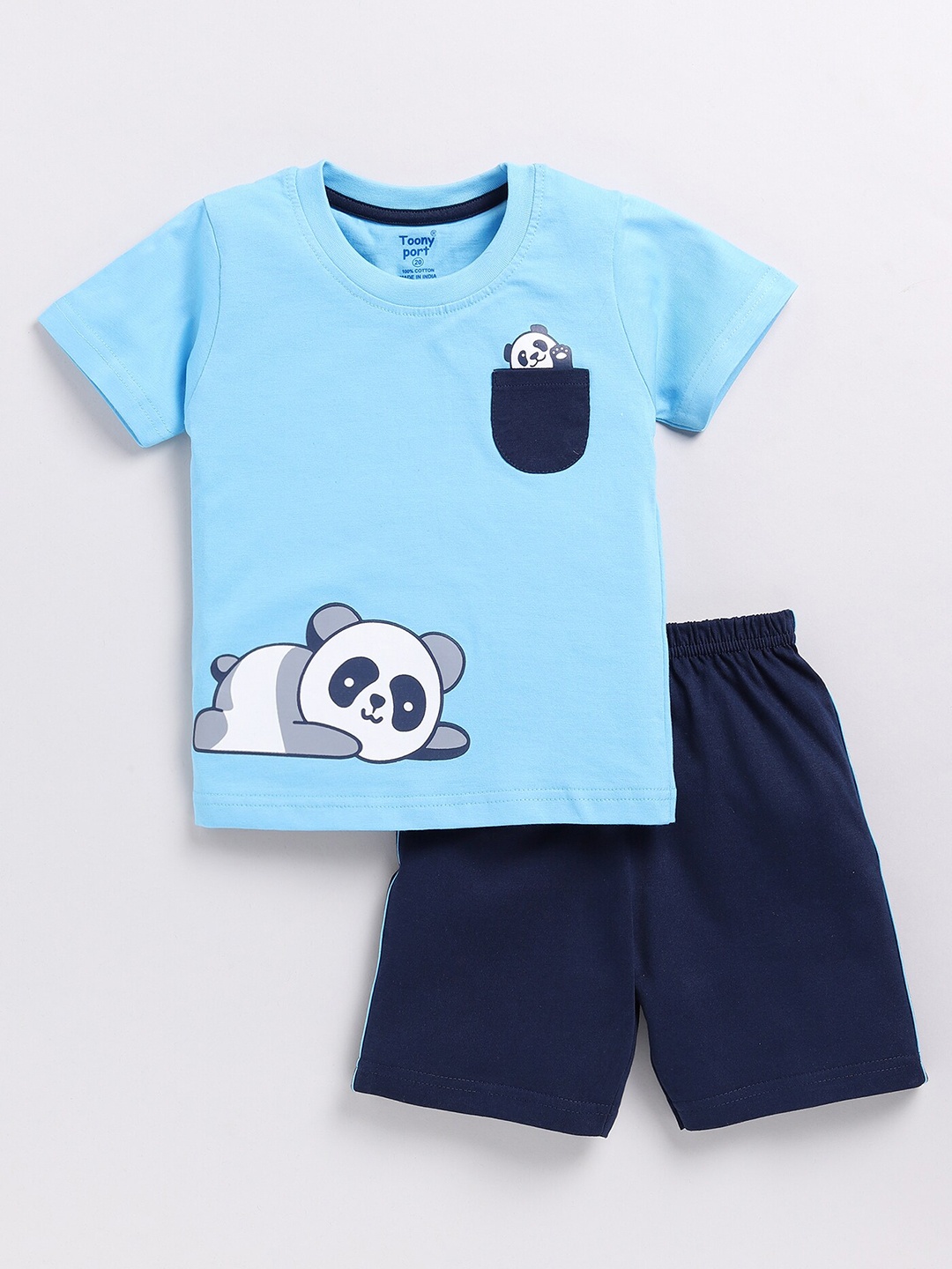 Toonyport Boys Printed Pure Cotton T-shirt with Shorts, Blue