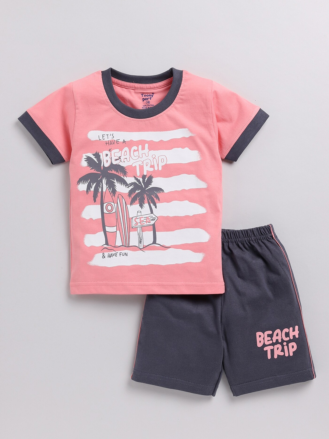 

Toonyport Boys Printed Pure Cotton T-shirt with Shorts, Pink