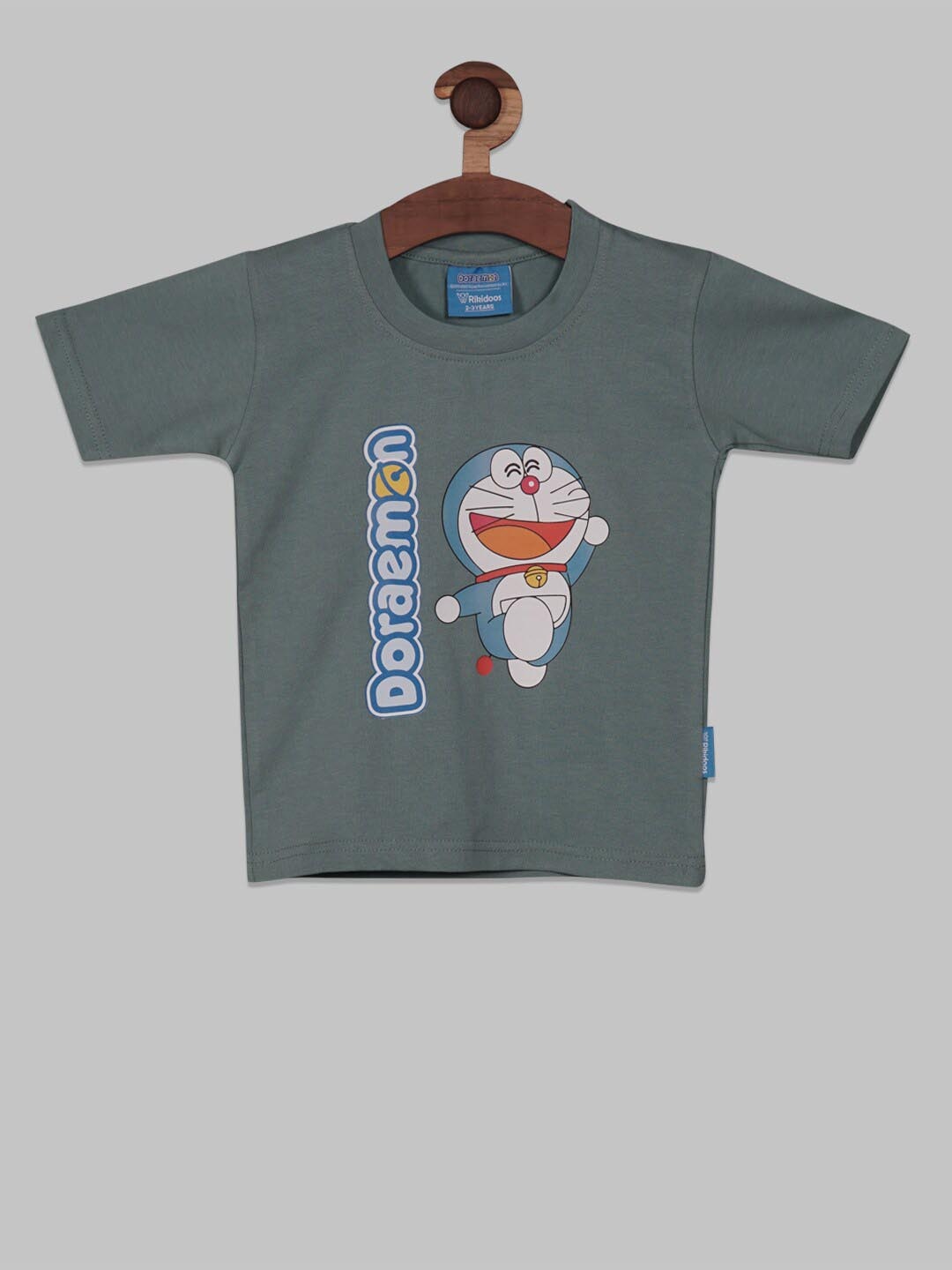 

RIKIDOOS Boys Doraemon Printed Cotton T-Shirt, Green