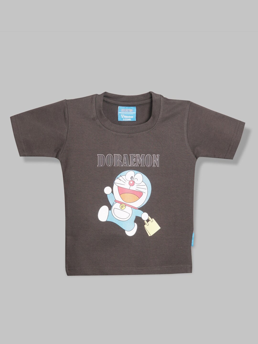 

RIKIDOOS Boys Doraemon Printed Cotton T-shirt, Olive