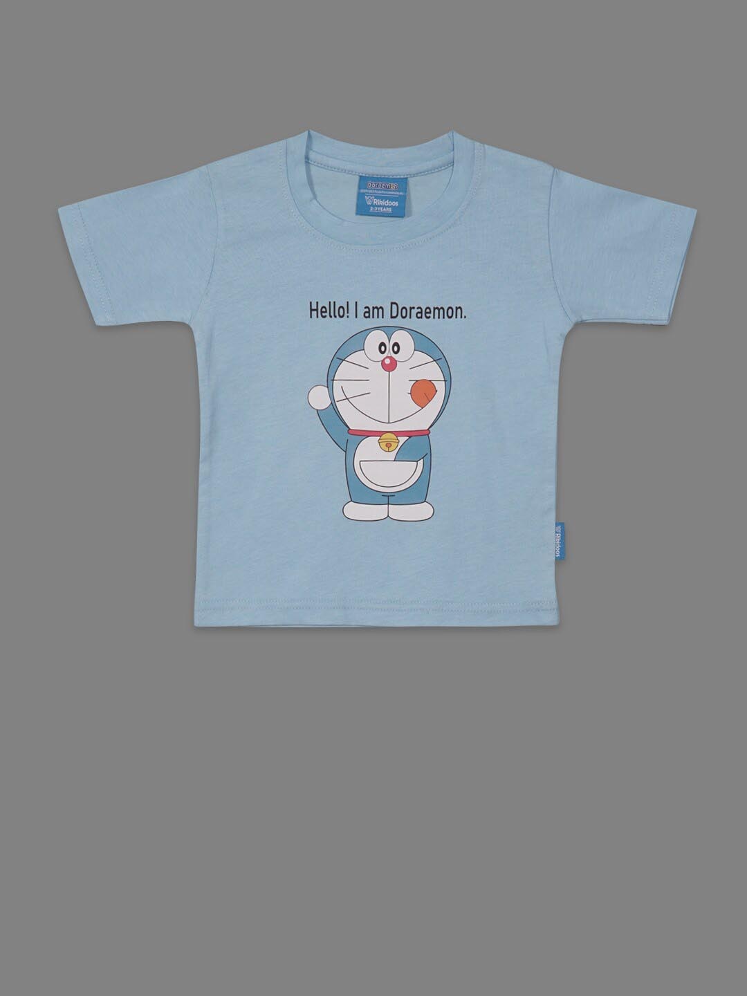 

RIKIDOOS Boys Doraemon Printed Round Neck Cotton T-shirt, Blue