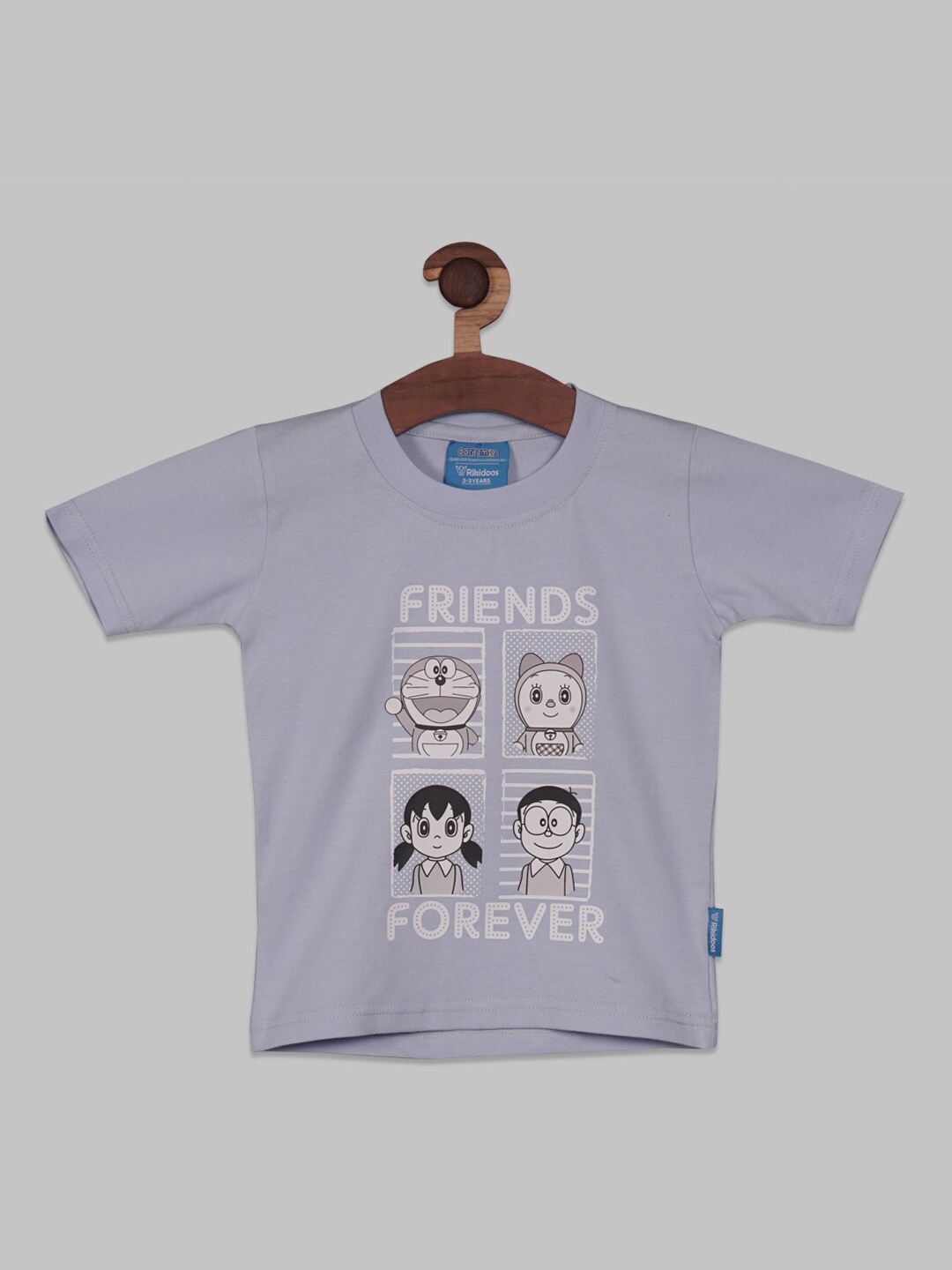 

RIKIDOOS Boys Doraemon Printed Round Neck Cotton T-shirt, Blue