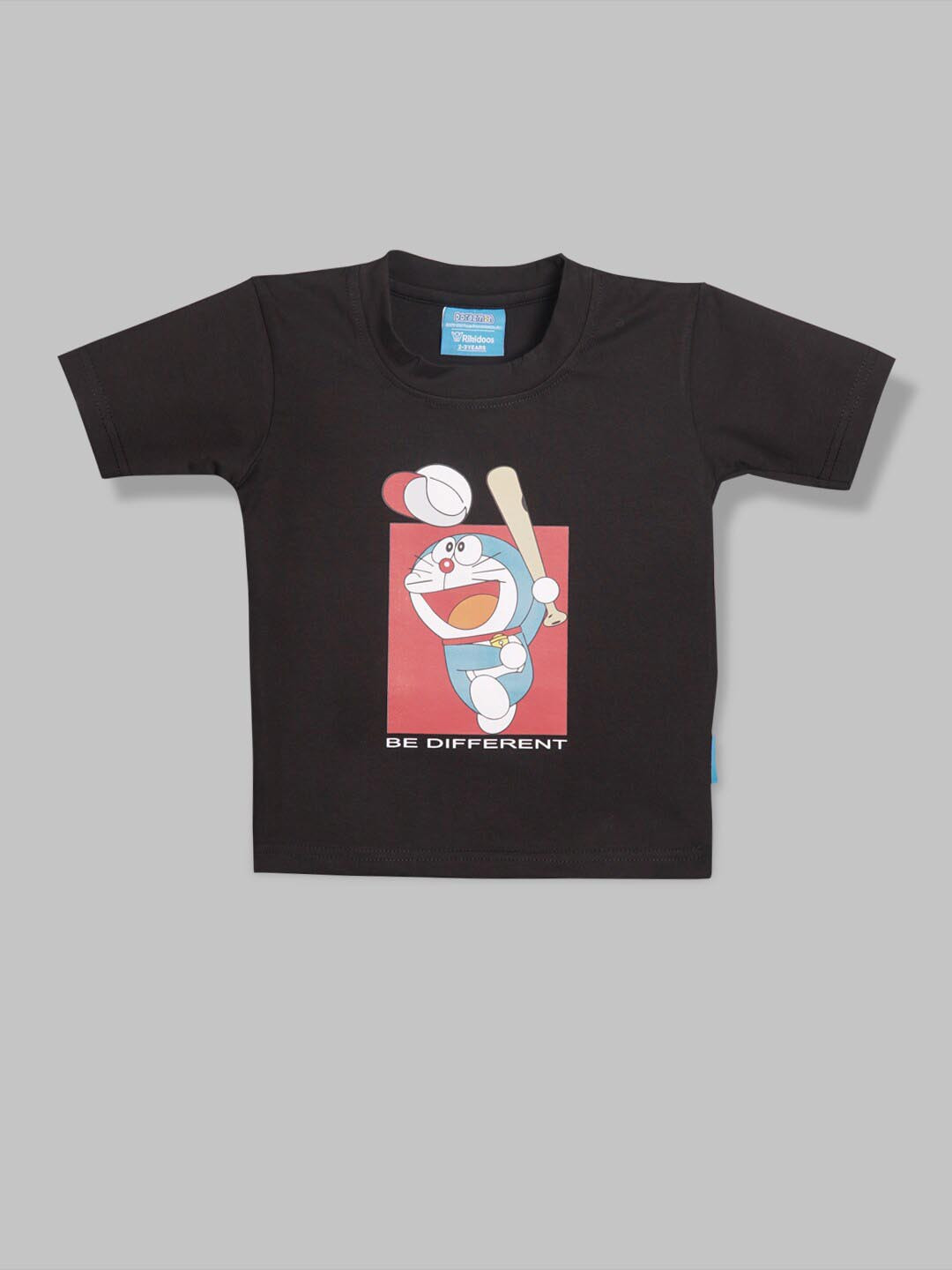 

RIKIDOOS Boys Doraemon Printed Cotton T-shirt, Black