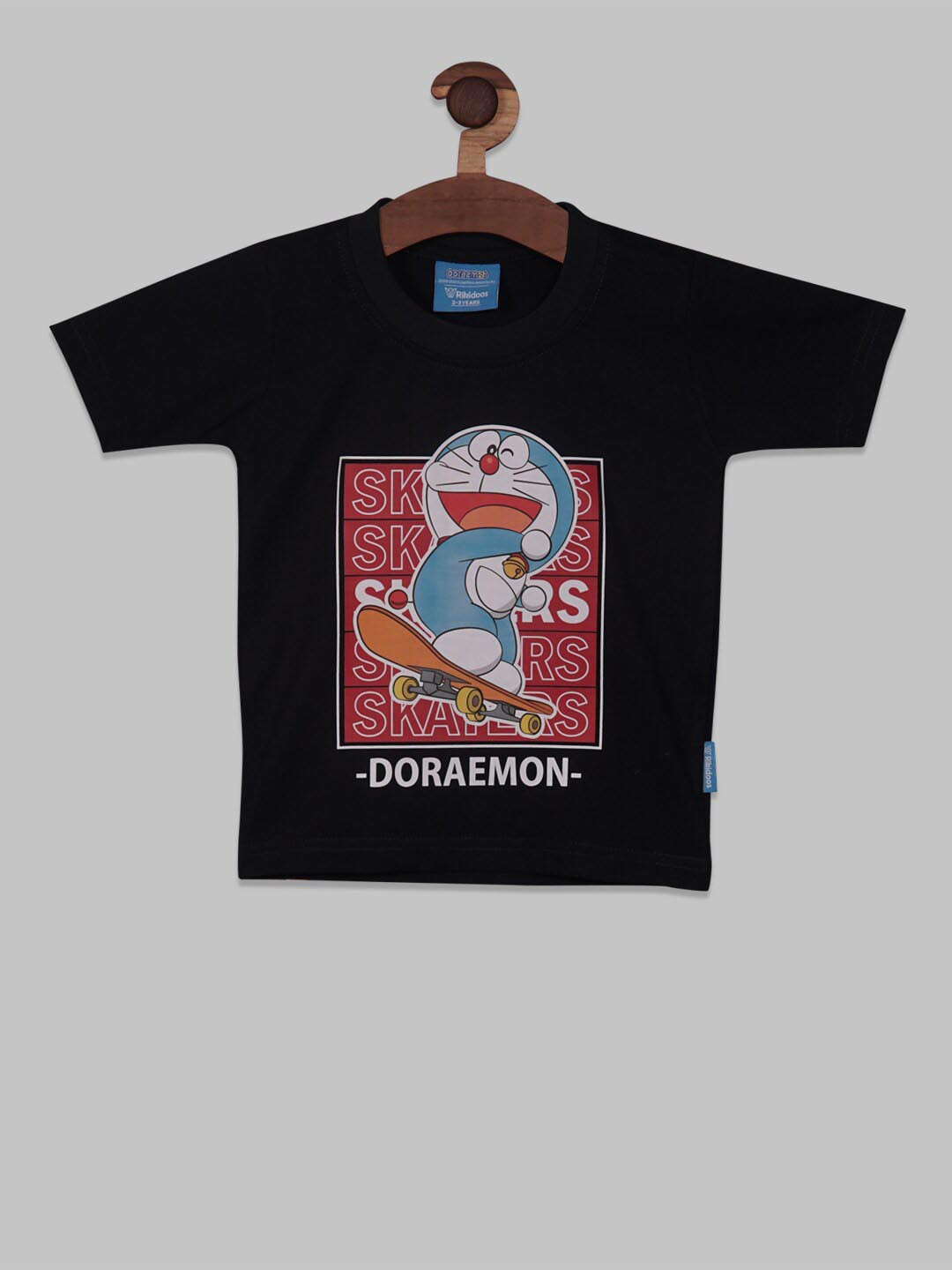 

RIKIDOOS Boys Doraemon Printed Round Neck Cotton T-shirt, Navy blue