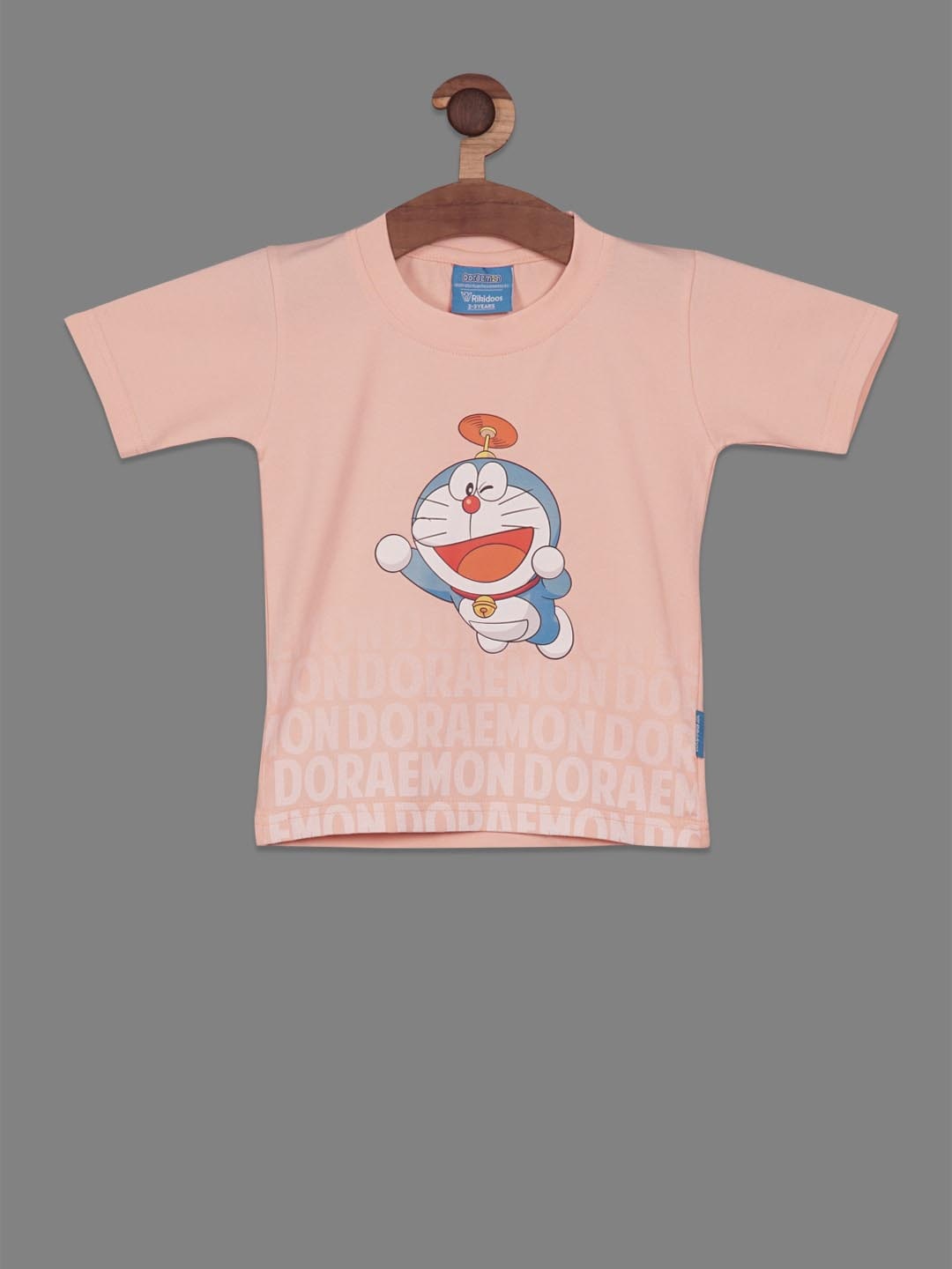 

RIKIDOOS Boys Doraemon Printed Cotton T-shirt, Peach