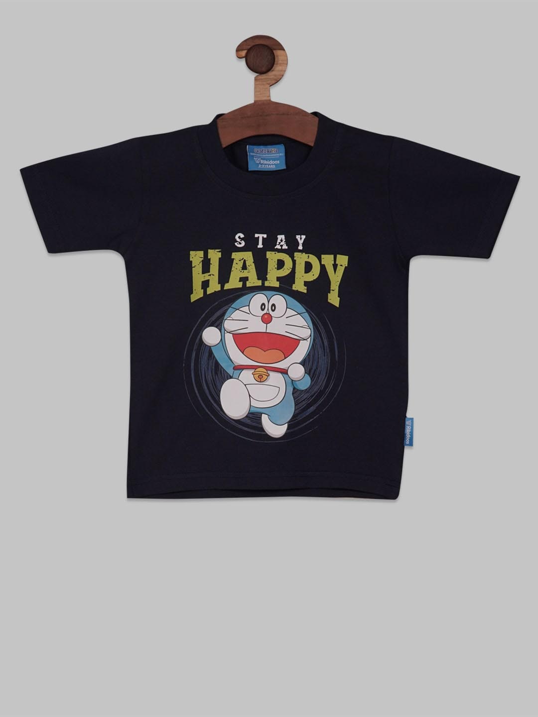 

RIKIDOOS Boys Doraemon Printed Cotton T-shirt, Navy blue